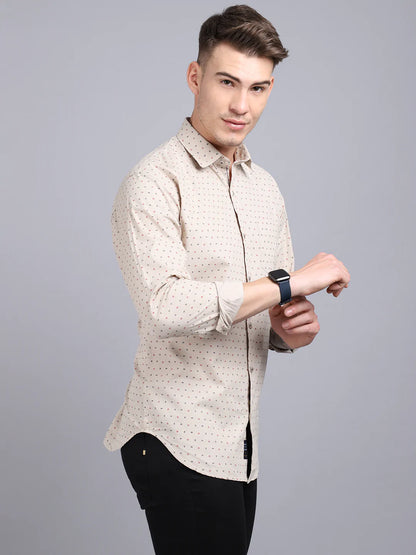 Men Beige Slim Fit Printed Casual Shirt