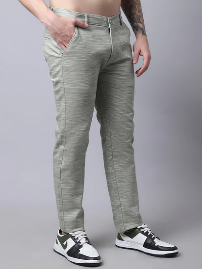 Men Olive Green Slim Fit Solid Trousers