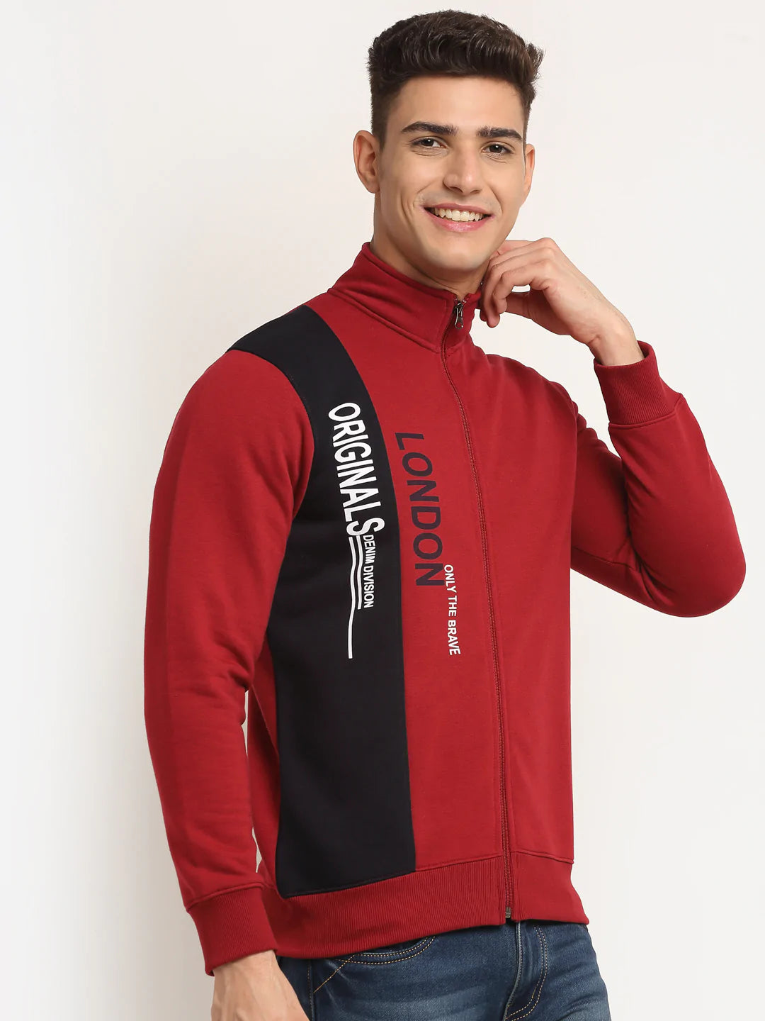 Men Maroon Fleece Printed Sweatshirt