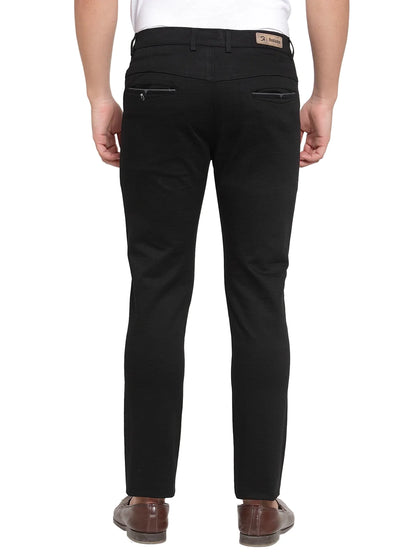Men Black Slim Fit Solid Regular Trousers