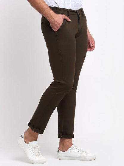 Men Khaki Slim Fit Chinos Trousers