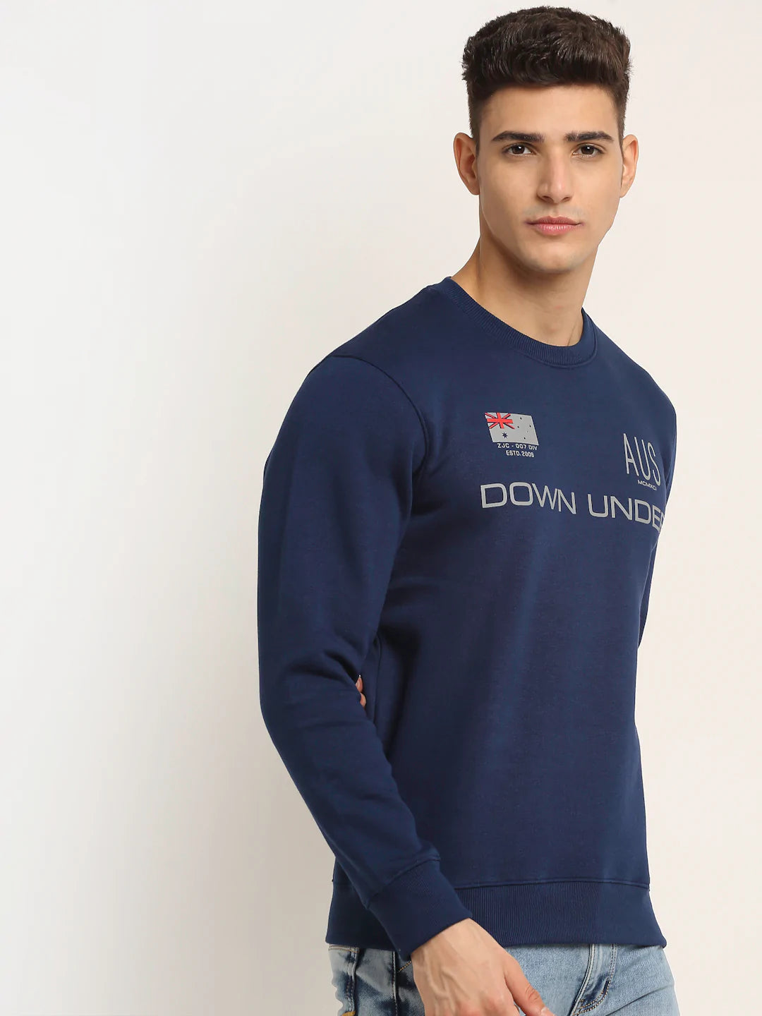 Men Blue Fleece Printed Sweatshirt