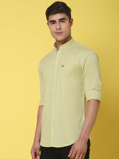 Band Collar Slim Fit Linen Shirt