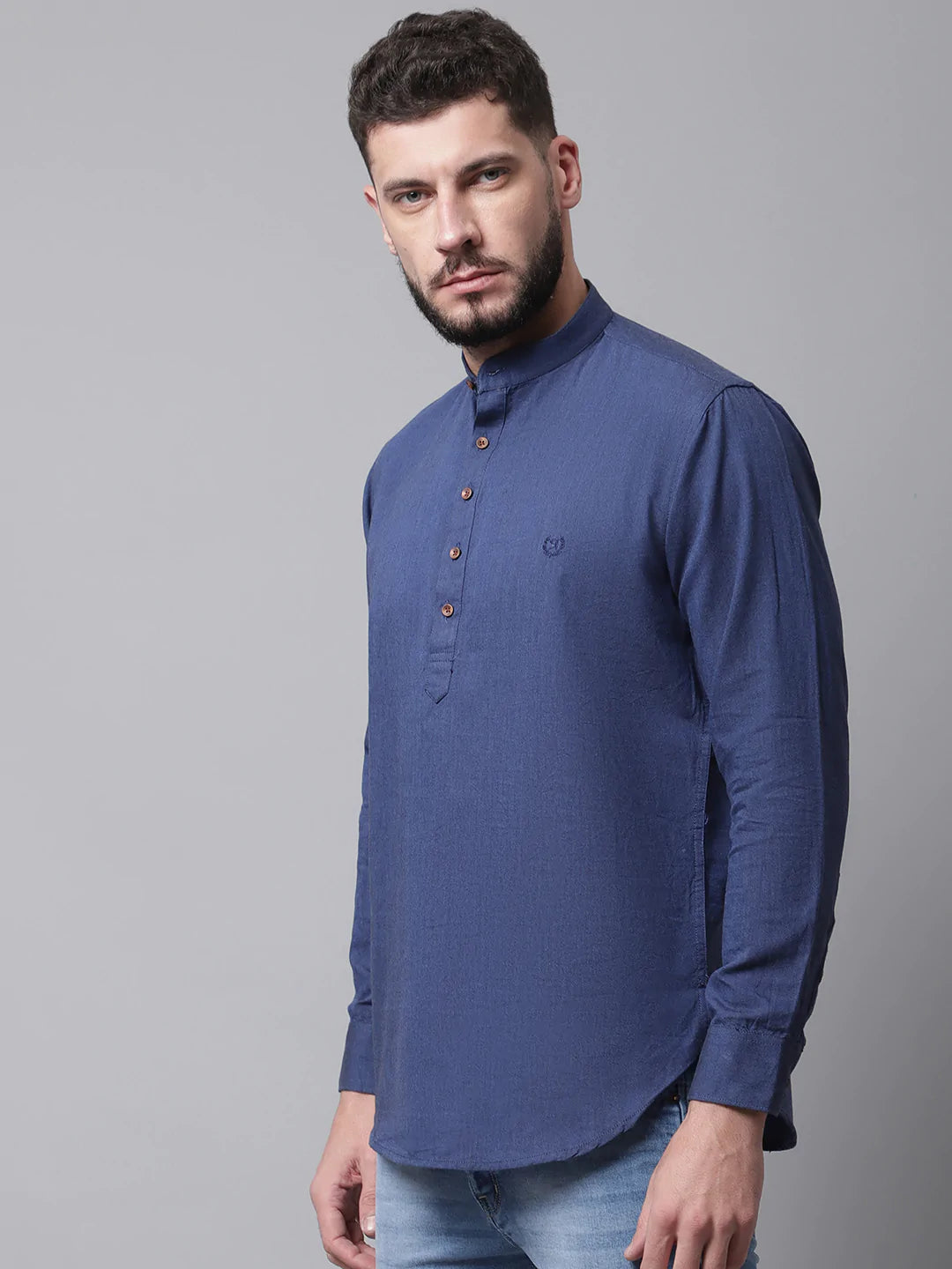 Men Navy Blue Cotton Kurta