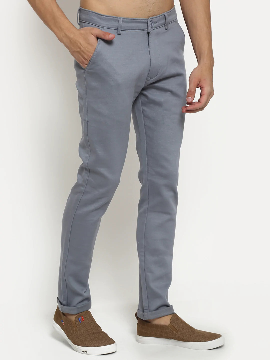 Men Grey Slim Fit Chinos Trousers – Rodamo