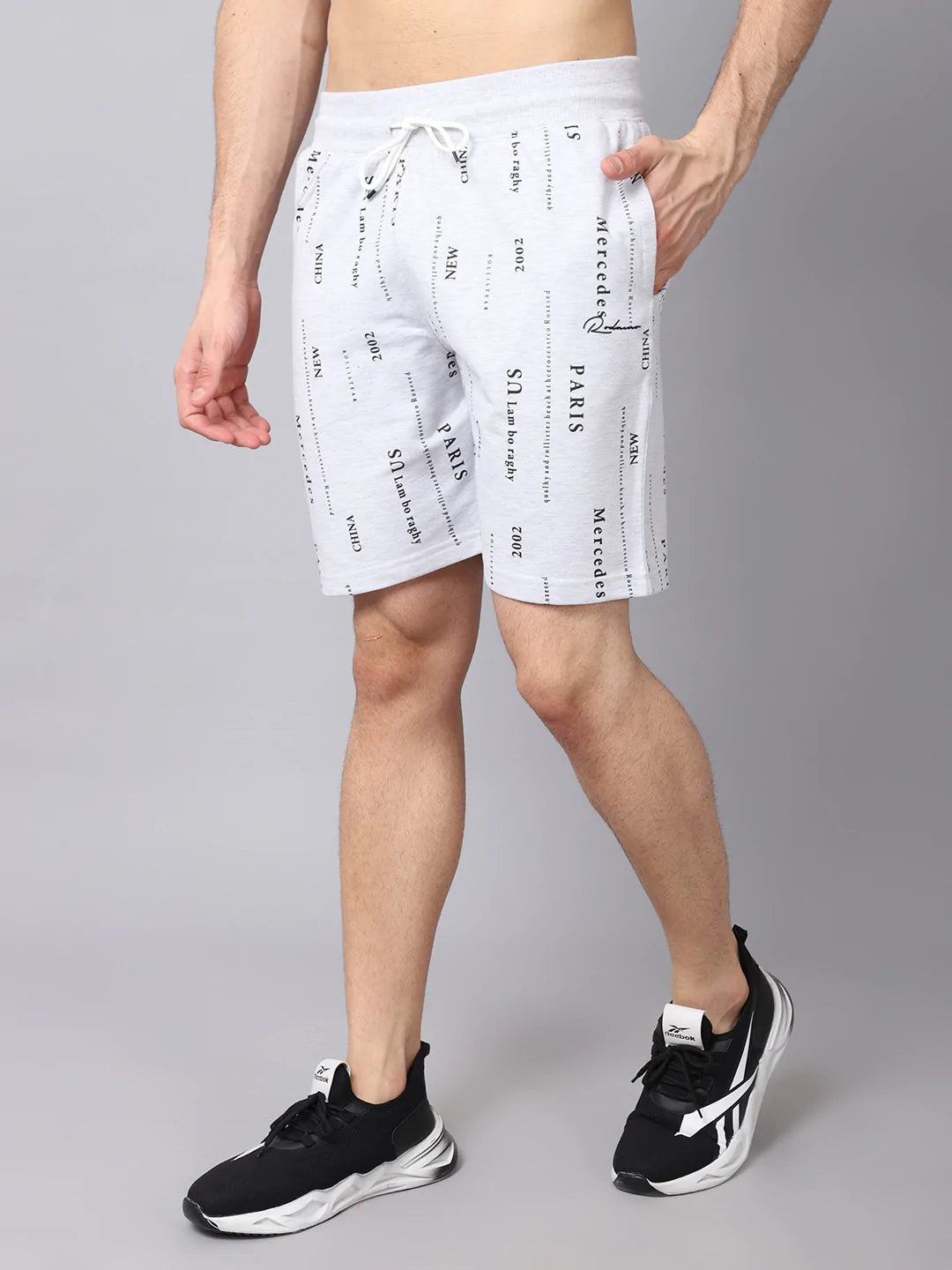 Men Grey Printed Slim Fit Shorts