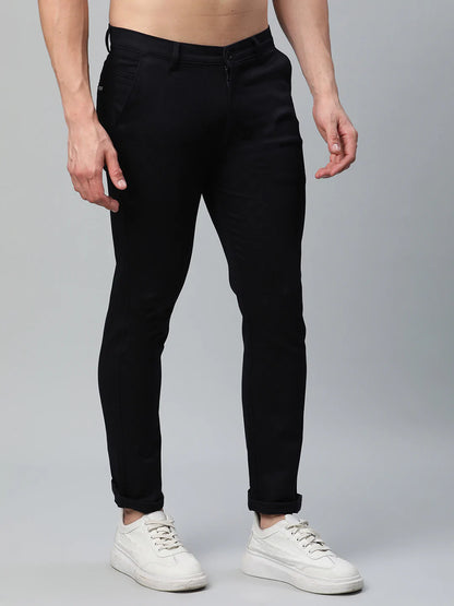 Men Navy Blue Slim Fit Trousers