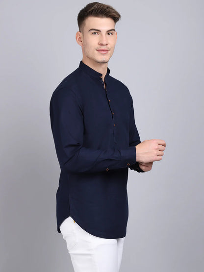 Men Navy Blue Solid Kurta