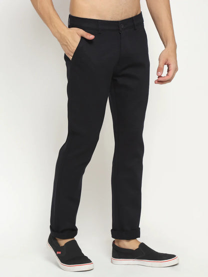 Men Navy Blue Regular Fit Chinos Trousers