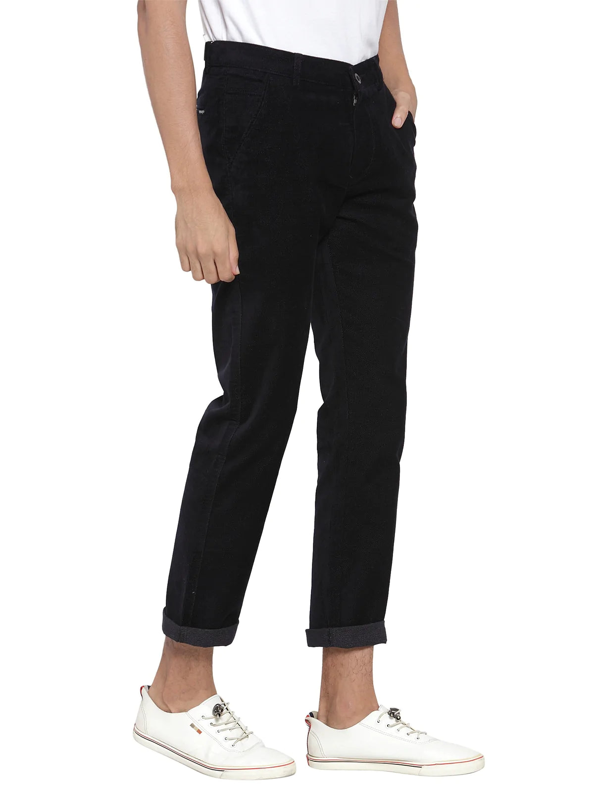 Men Navy Blue Corduroy Trousers