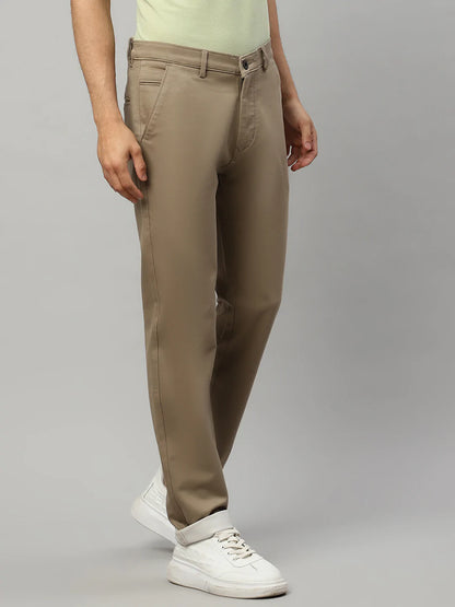 Men Khaki Solid Slim Fit Cotton Chinos
