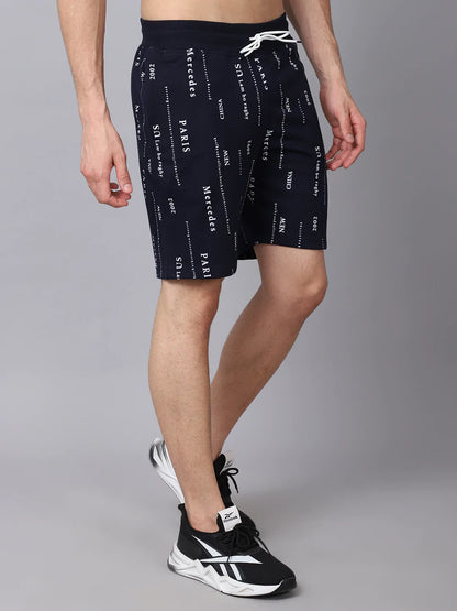 Men Navy Blue Printed Slim Fit Sports Shorts