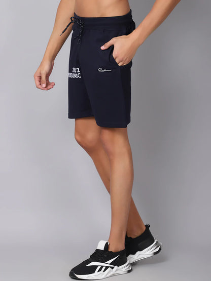 Men Navy Blue Printed Slim Fit Sports Shorts