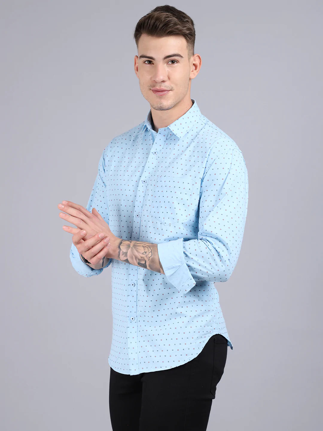 Men Blue Slim Fit Printed Casual Shirt