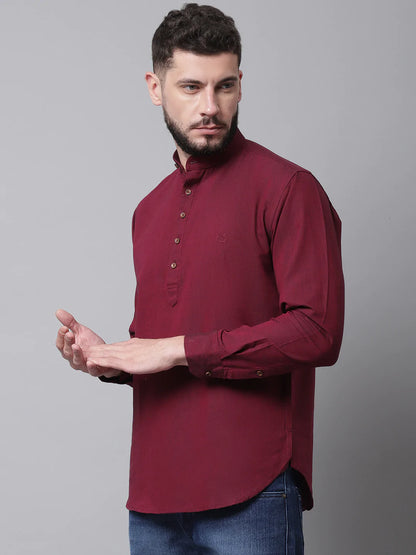 Men Maroon Cotton Kurta