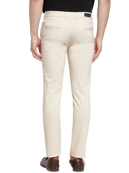 Men Beige Slim Fit Self Design Regular Trousers