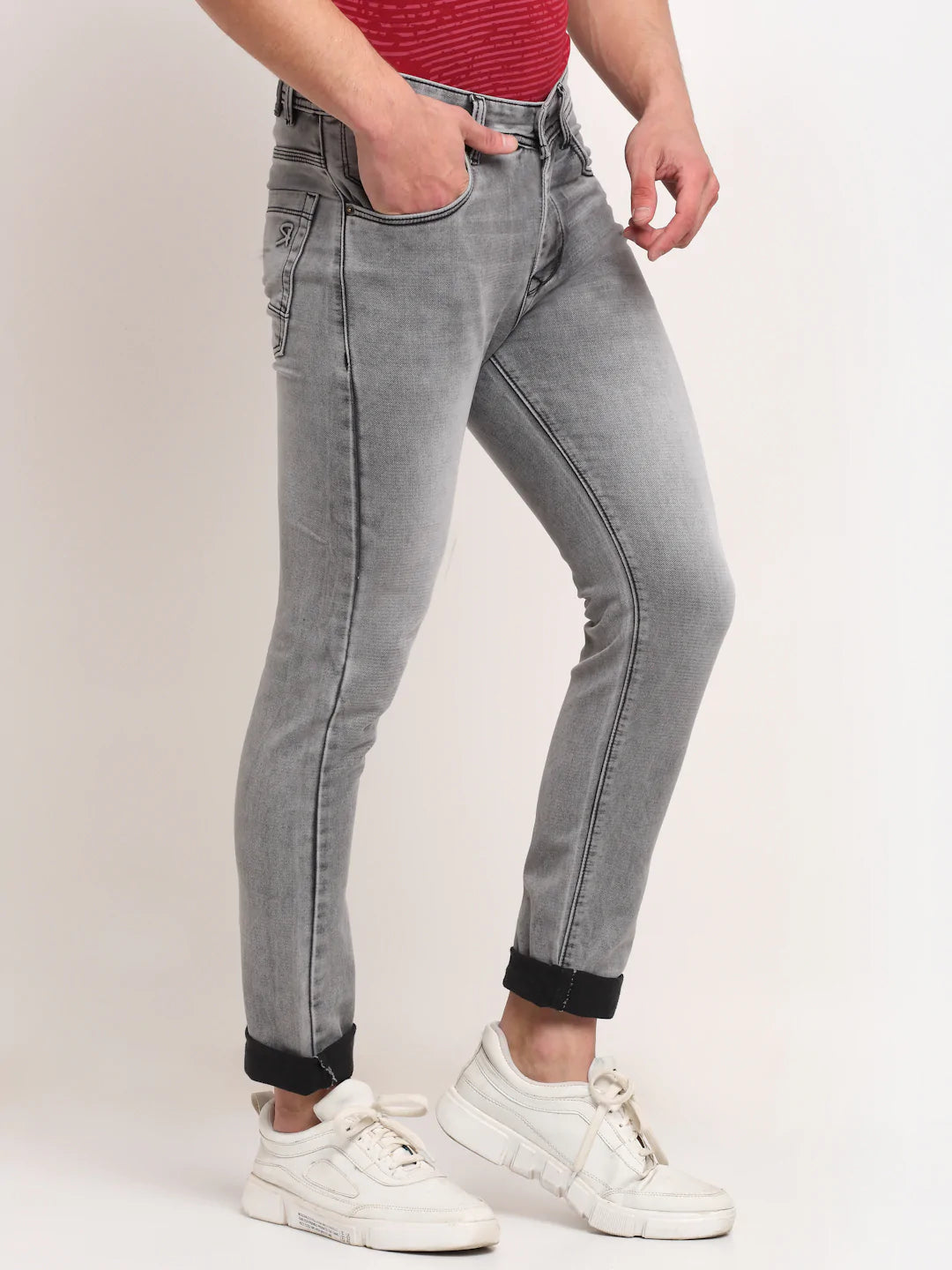Men Grey Slim Fit Heavy Fade Stretchable Jeans