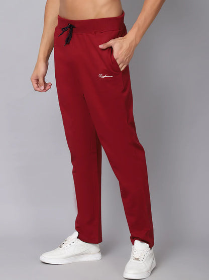 Men Maroon Solid Cotton Slim-Fit Track Pant