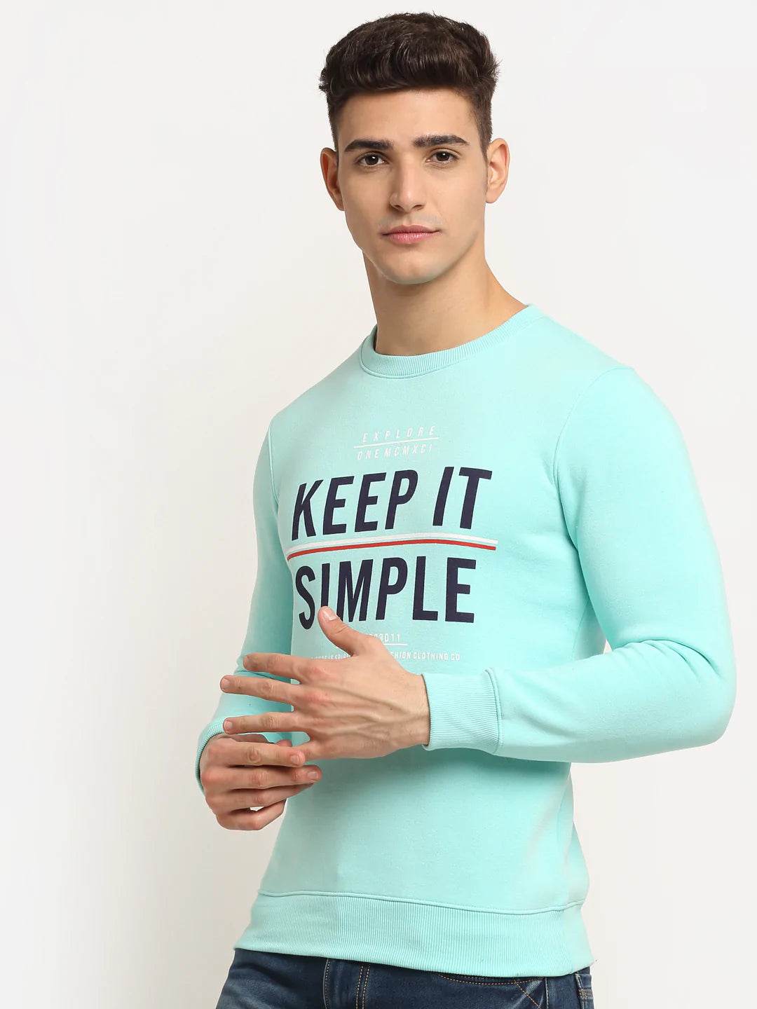 Men Turquoise Blue Printed Sweatshirt