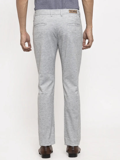 Men Grey Slim Fit Self Design Regular Trousers