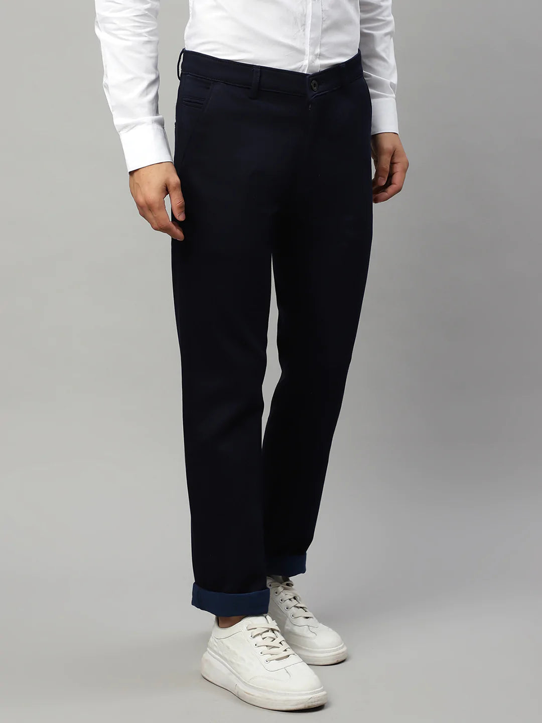 Men Navy Blue Slim Fit Trousers