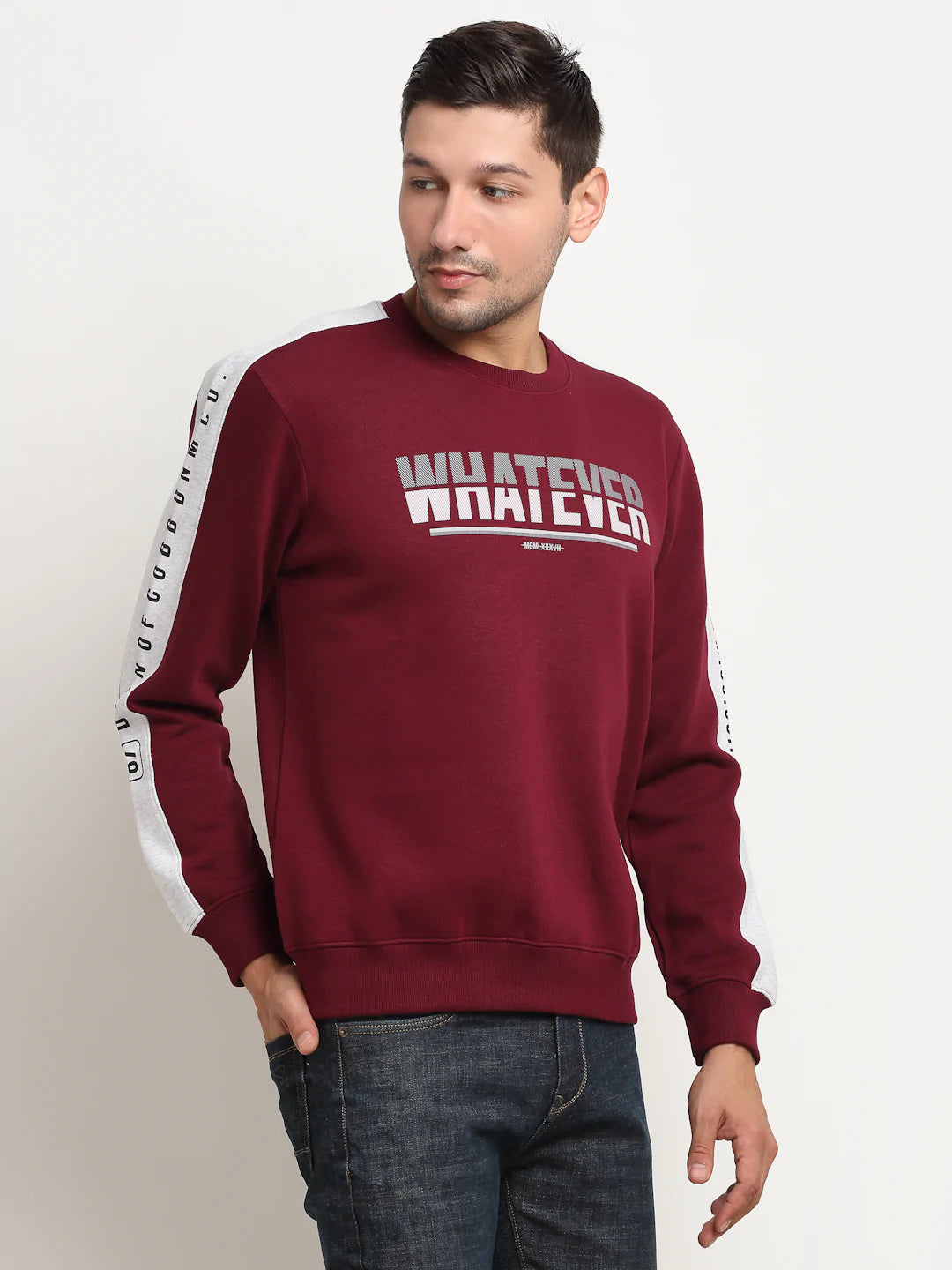 Men Maroon Printed Sweatshirt