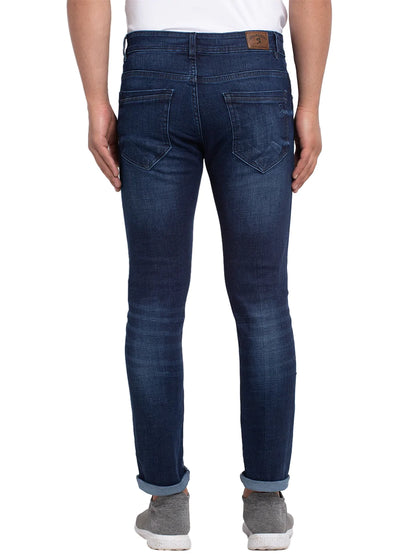 Men Blue Slim Fit Mid-Rise Low Distress Jeans