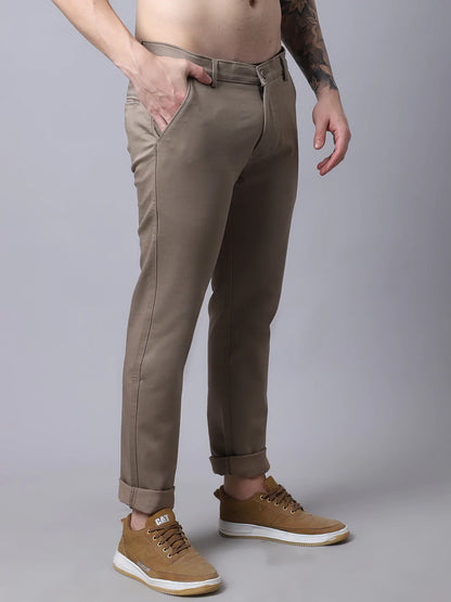 Men Khaki Slim Fit Chinos Trousers