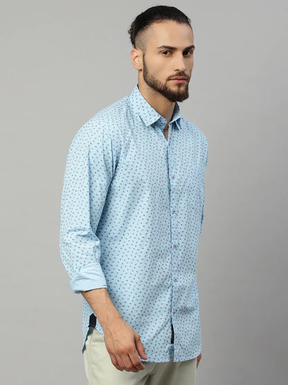 Men Blue Slim Fit Printed Casual Shirt