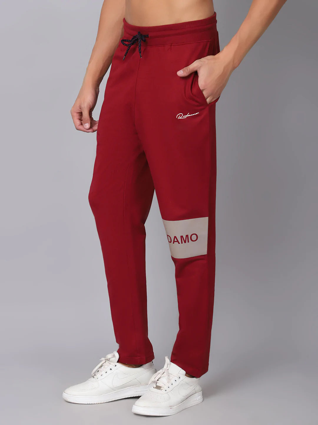 Men Maroon Brand Logo Printed Slim-Fit Track Pant