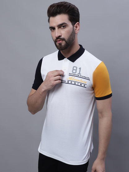 Typography Printed Polo Collar Slim Fit Cotton T-shirt