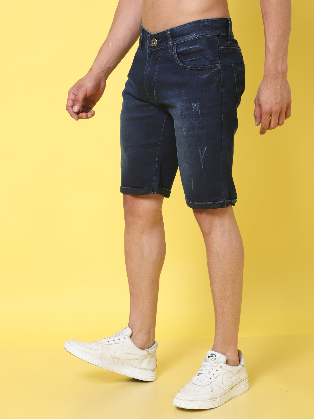 Men Blue Washed Slim Fit Cotton Denim Shorts