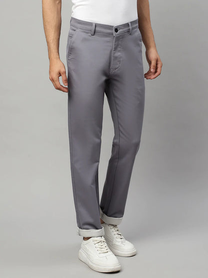 Men Grey Solid Cotton Slim Fit Chinos