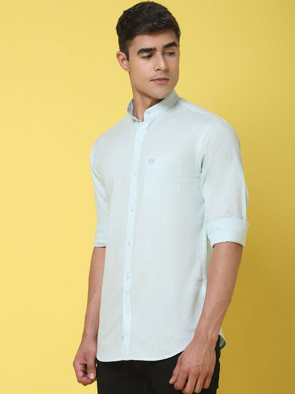 Band Collar Slim Fit Linen Shirt