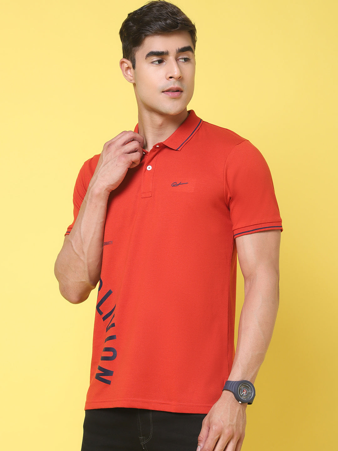 Typography Printed Polo Collar Cotton Slim Fit T-shirt