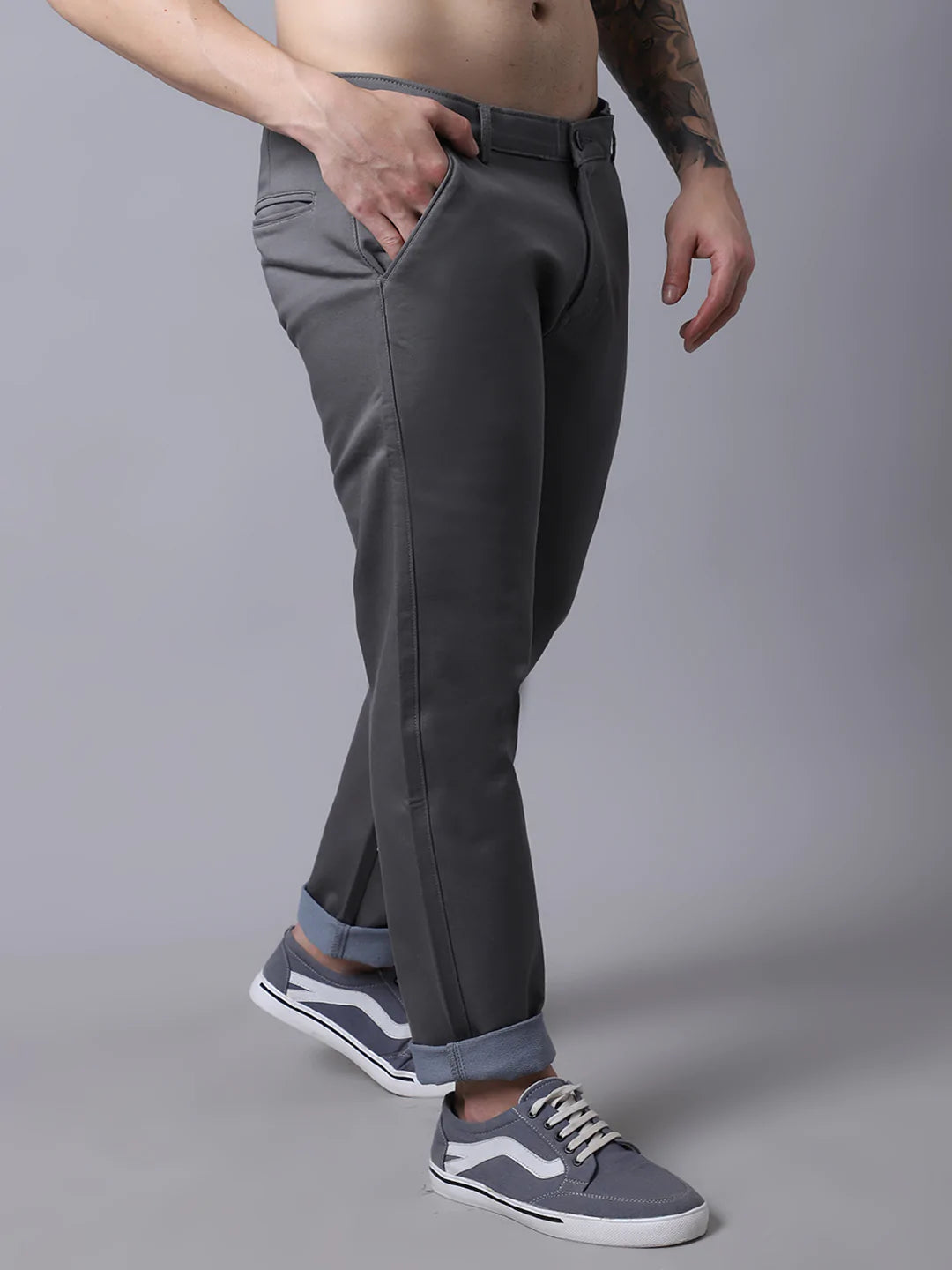 Men Grey Slim Fit Trousers