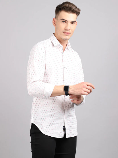 Men White Slim Fit Printed Casual Shirt