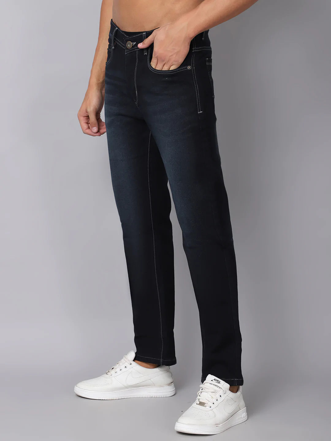 Men Blue Light Fade Stretchable Jeans