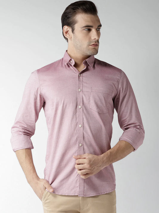 Men Mauve Slim Fit Solid Casual Shirt