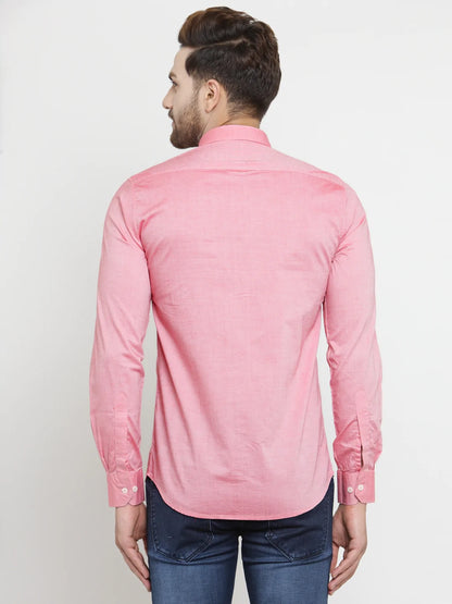 Men Pink Slim Fit Solid Casual Shirt