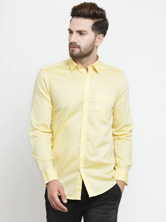 Men Yellow Slim Fit Solid Casual Shirt