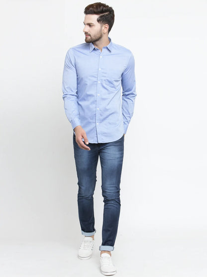 Men Blue Slim Fit Solid Casual Shirt