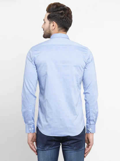 Men Blue Slim Fit Solid Casual Shirt