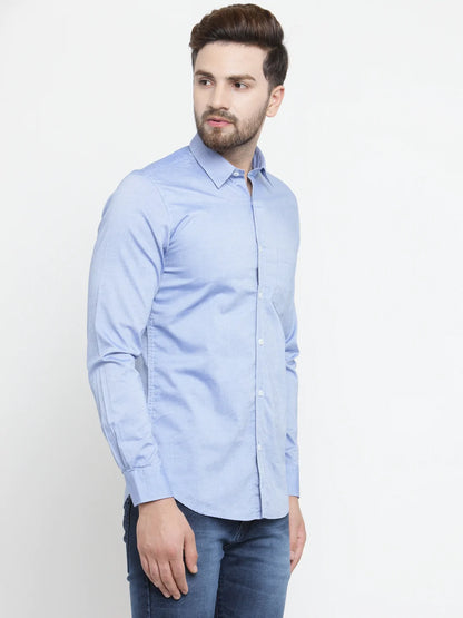 Men Blue Slim Fit Solid Casual Shirt