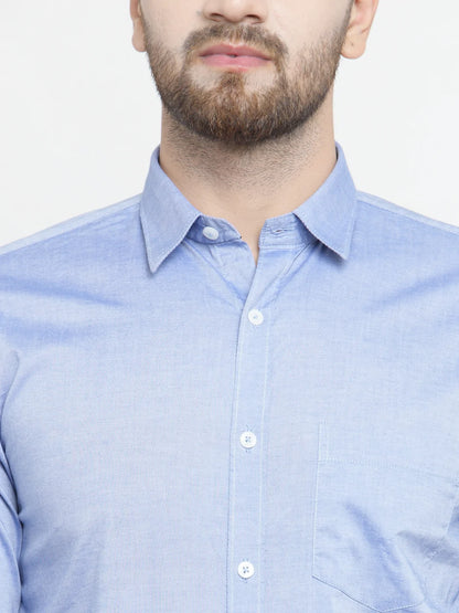 Men Blue Slim Fit Solid Casual Shirt