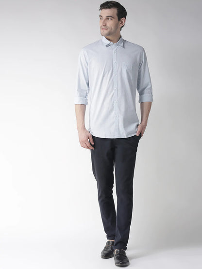 Men Blue Slim Fit Solid Casual Shirt