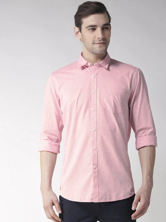 Men Pink Slim Fit Self Design Casual Shirt
