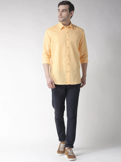Men Yellow Solid Slim Fit Casual Shirt