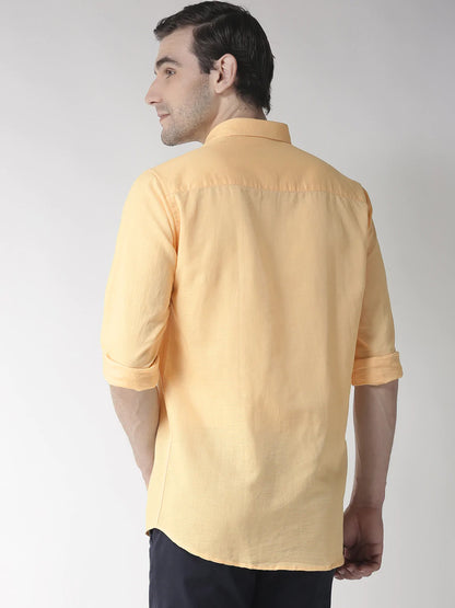 Men Yellow Solid Slim Fit Casual Shirt