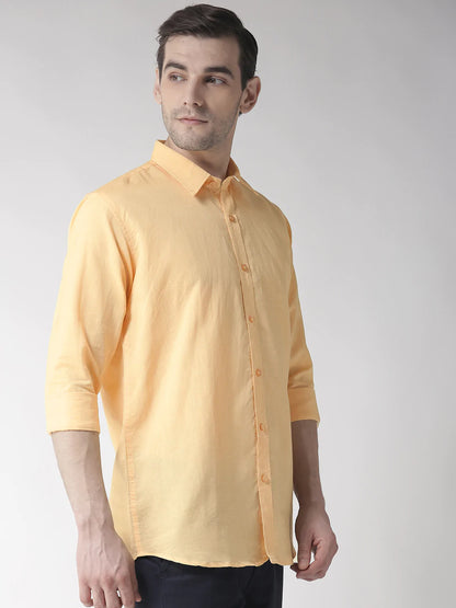 Men Yellow Solid Slim Fit Casual Shirt